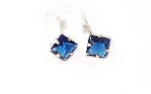 ARETES ROMBO CRISTAL AZUL